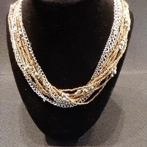 Elegant Multi-Strand Necklace in Gold and Silver